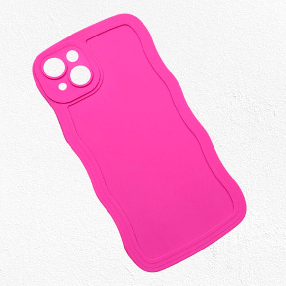 Hot Pink Wave Frame Soft Silicone Anti Fall Phone Protector iPhone 14 Plus Case - Picture 1 of 8
